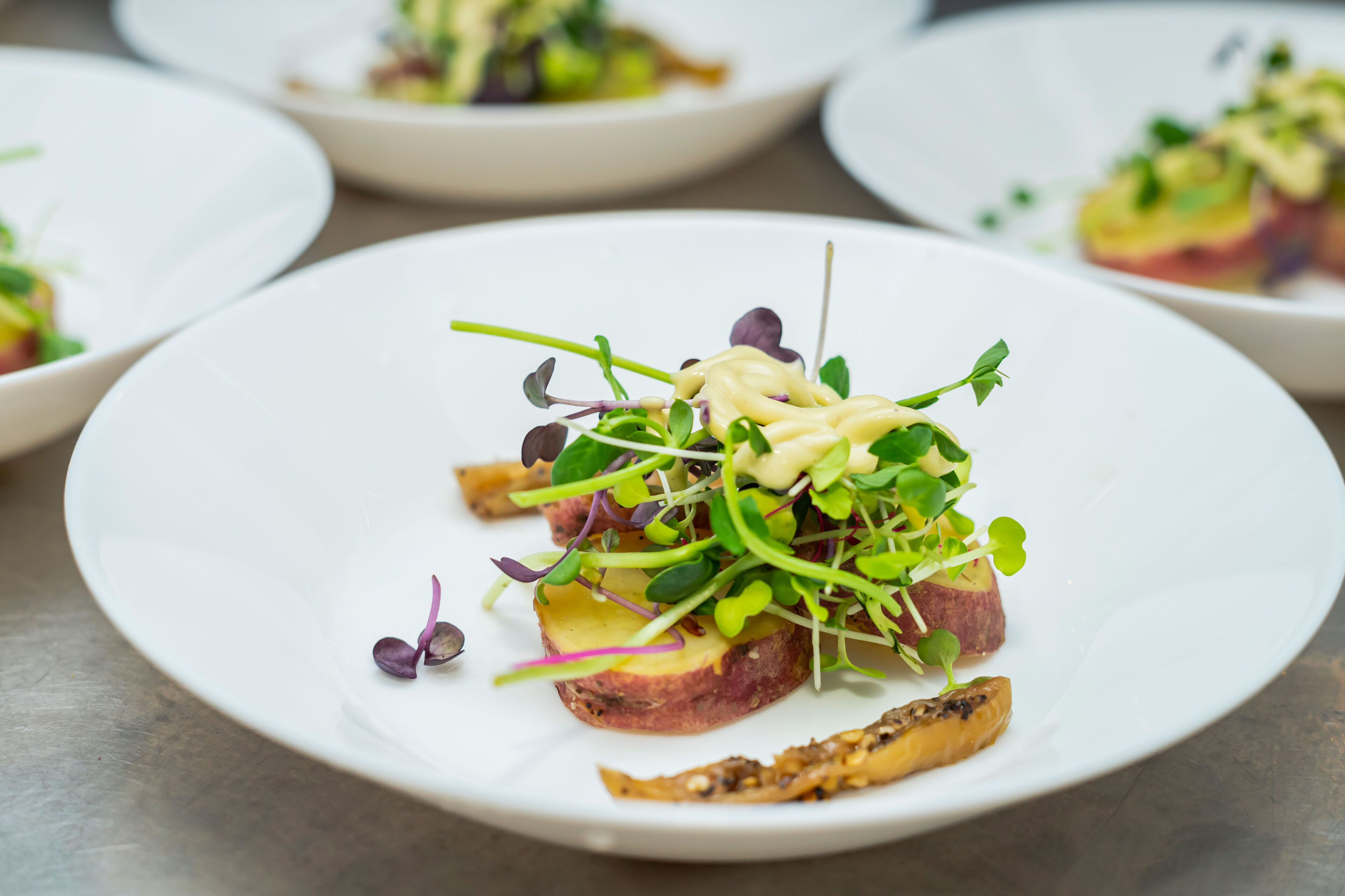 Delicious colourful African Cuisine on a white plate